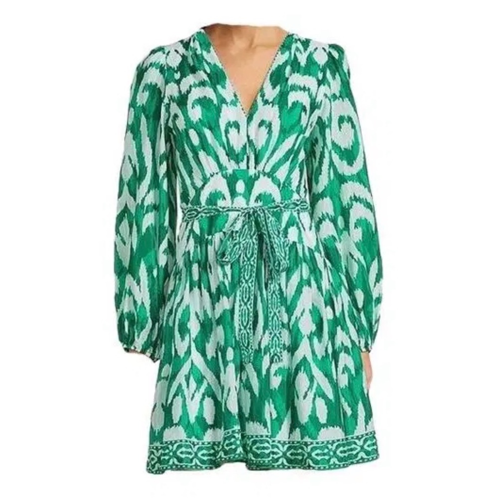 Alex Marie Green Printed V-Neck Tie-Waist Long Sleeve Dress *NEW*